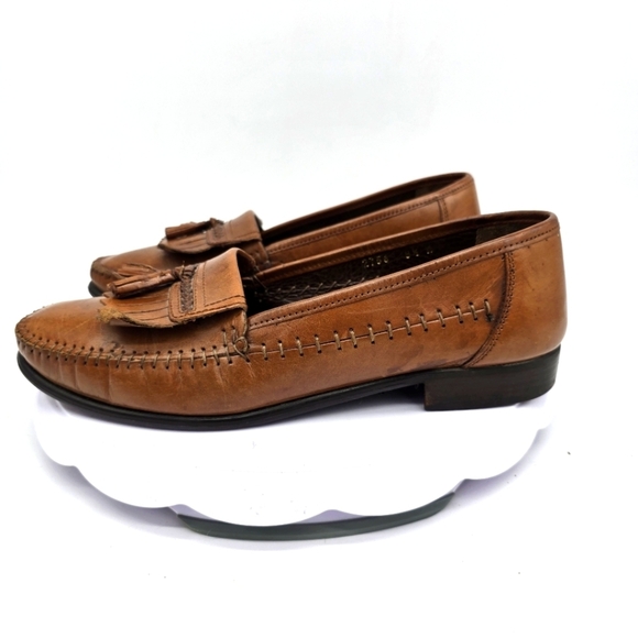 San Remo Shoe Men's 8.5M Brown Leather Moc Toe Tassel Loafers - Picture 1 of 10